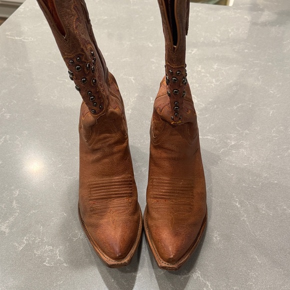 Lucchese Tan Leather Cowboy Boots with Stud Accents - Picture 4 of 9